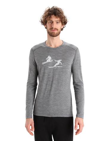 Gritstone Heather Icebreaker Merino 200 Oasis Long Sleeve Crewe Last Run Men's Base Layers | AU 1338RVDW